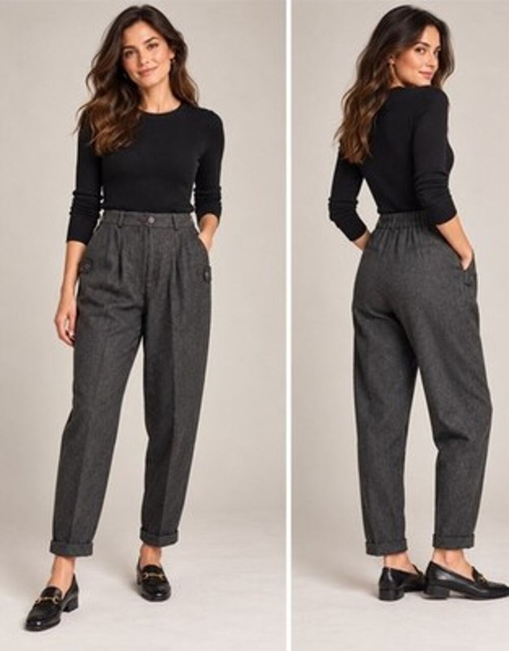 VTG Señorita Grey Wool Pleated Tapered Pants Sz 6 Lined Elastic Waist Retro 80’s